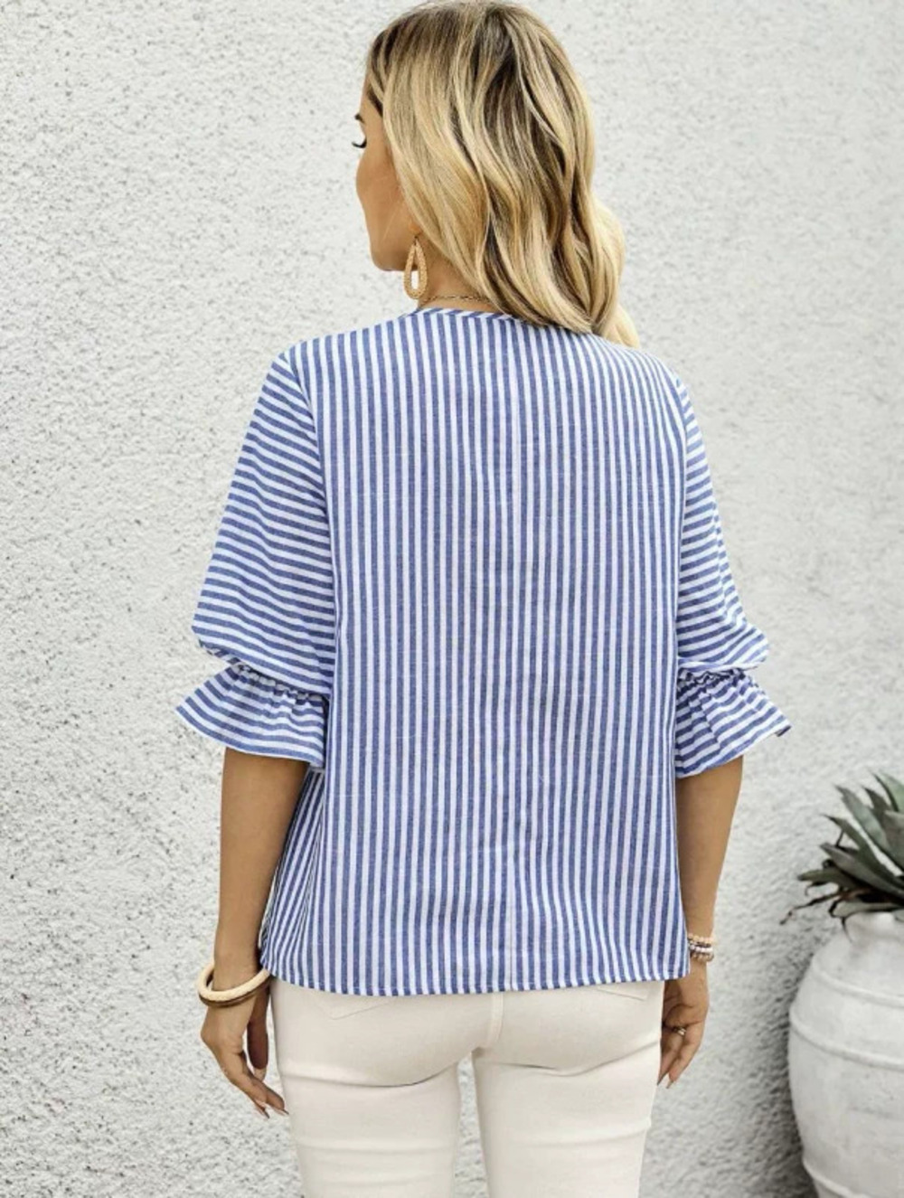 ZARA Vertical Striped Loose Collar Commuter Blouse Breathable Versatile Pastoral